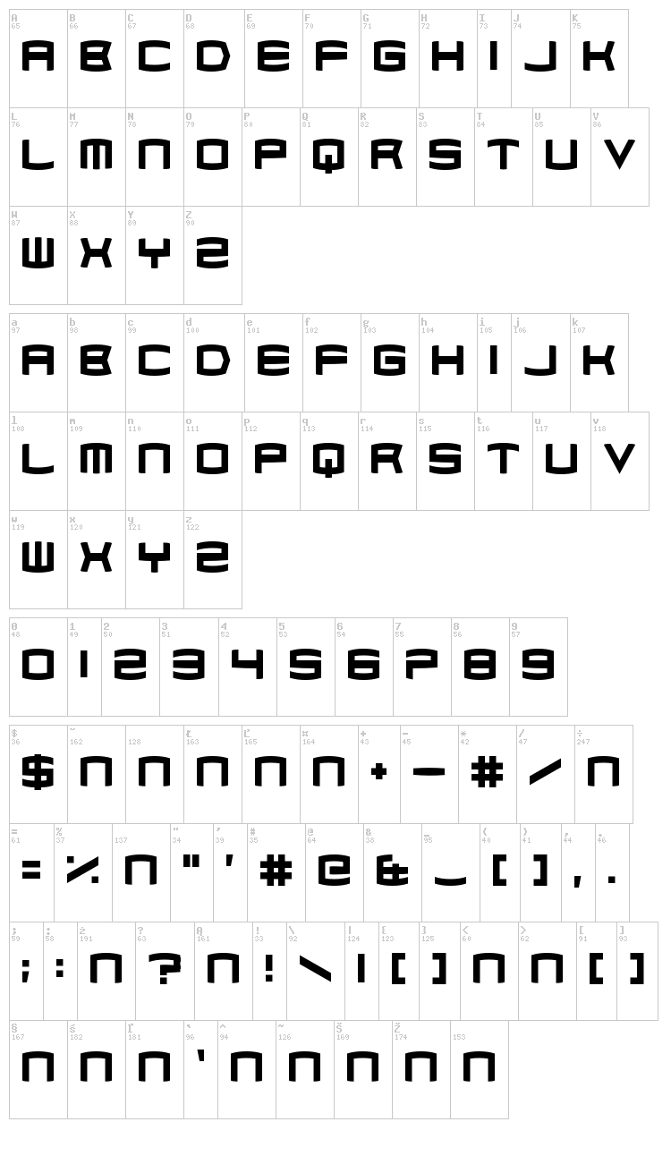 Dubstep Cadence font map